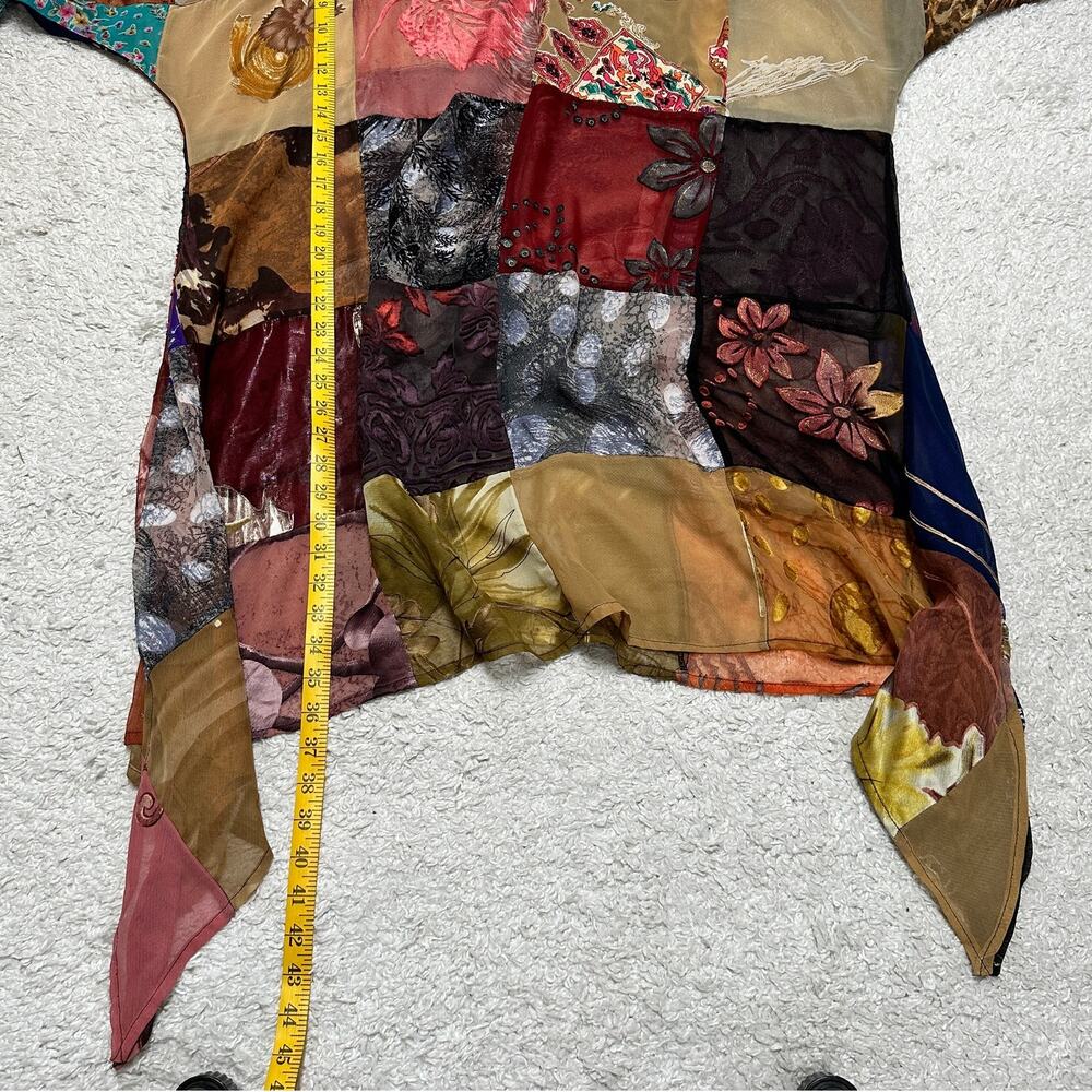 Sterling Styles Art Silk Velvet Burnout Patchwork Tunic Top Boho Art to Wear OS - Picture 4 of 8
